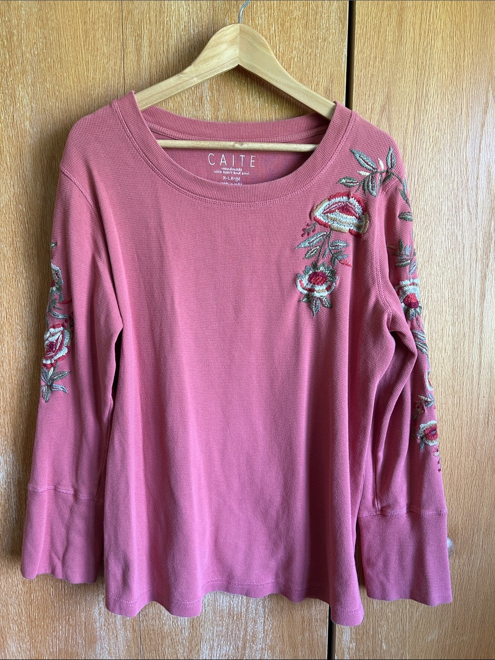 Caite Mauve Floral Embroidered Long-Sleeve Thermal Top